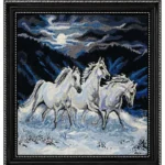 Galloping Horses in Moonlit Snow