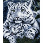 Snow Leopard Mother and Cub Embroidery