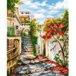 Sunlit Mediterranean Courtyard in Stitches