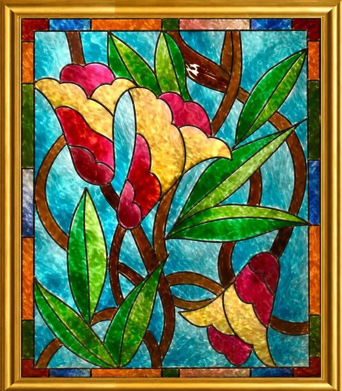Vibrant floral stained-glass artwork Vibrant floral stained-glass artwork
