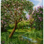 Flowering Tree and Stream Cross Stitch