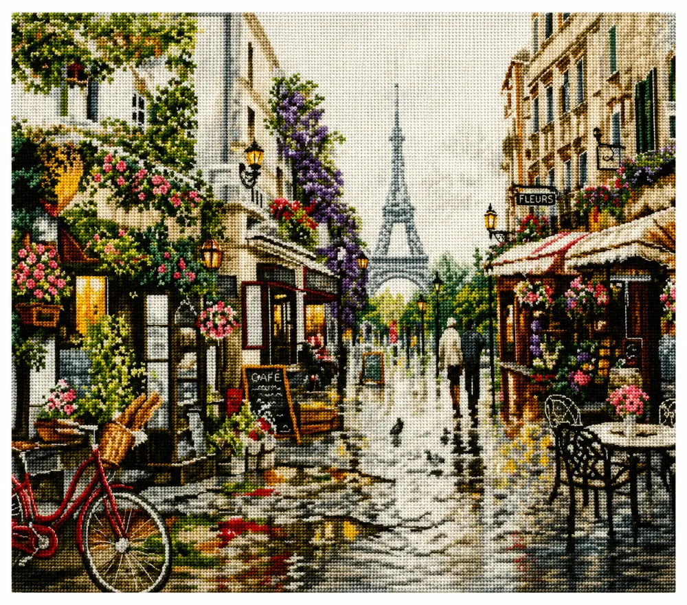 Paris street Cross Stitch artwork Paris Eiffel Tower cross stitch
